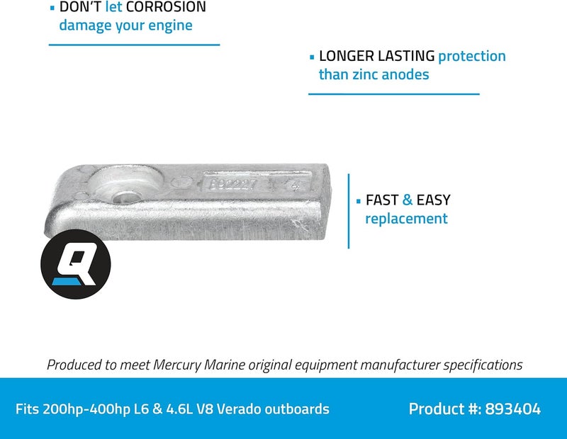Quicksilver 893404 Aluminum Anode Kit, Power Trim Plate for Mercury Verado L6 200-400 Hp Outboards - Image 2